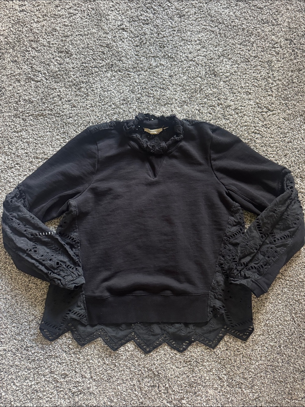 Women's forever that girl Anthropologie Black Lace-Trim Pullover Top